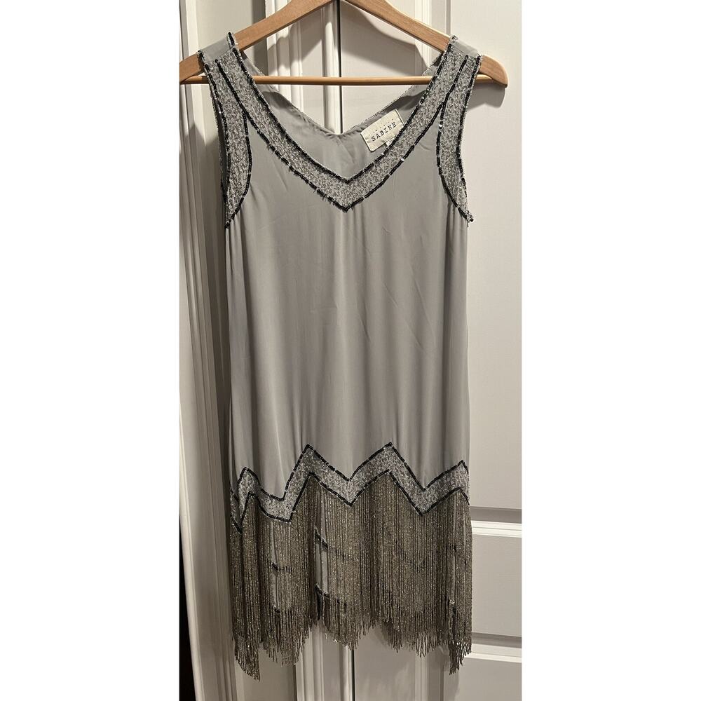 Sabine fringe beaded sequin flapper dress Sz. XS grey